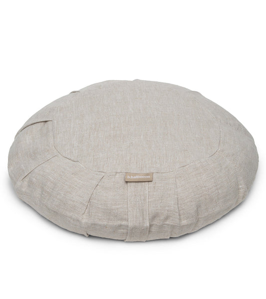 B, Halfmoon Linen Round Meditation Cushion Natural Linen